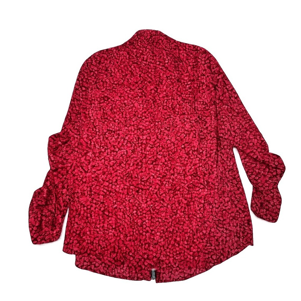 Michael Kors Heart Print Zip Front Blouse 3X Red Pink Roll Tab Sleeve Top - Picture 3 of 7